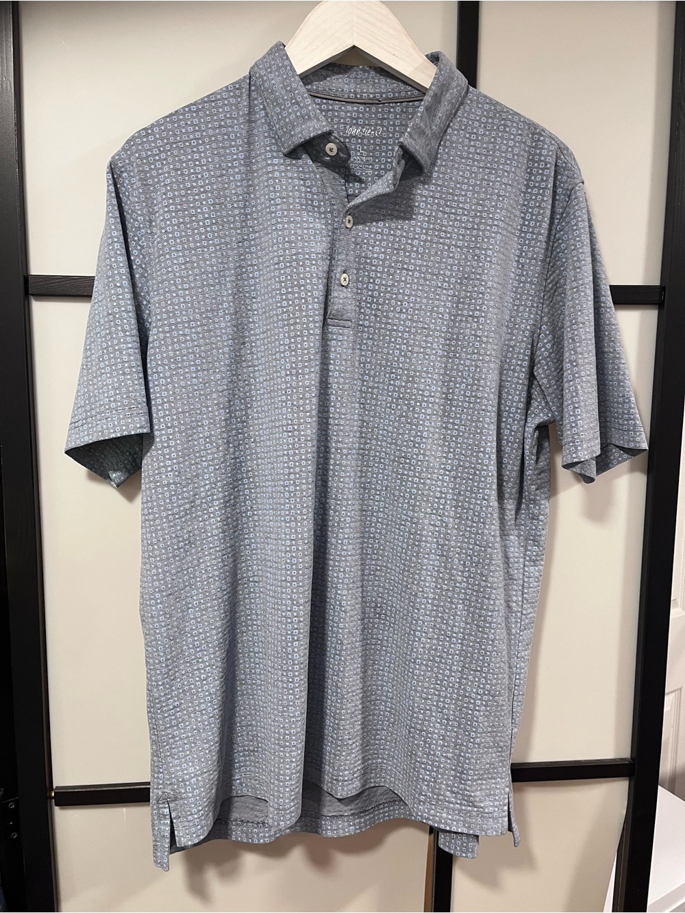 Johnnie-O Men's Large Blue Geometric Print Performance Polo Shirt Large